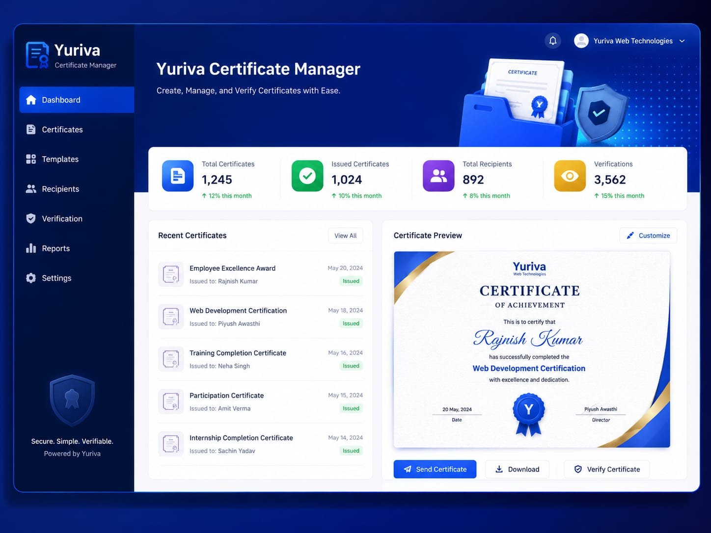 Certificate Manager dashboard screenshot
